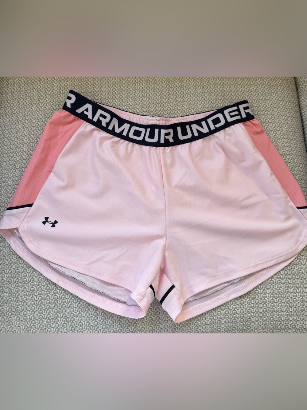 Under Armour Light Pink Performance Shorts with Black Logo Waistband